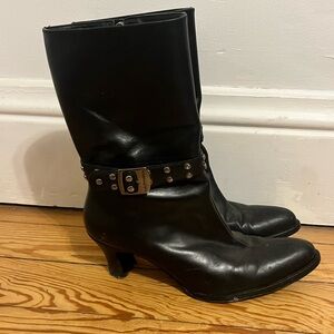 Harley Davidson Women Black Leather Silver Stud Strap Heeled Boots Size 7.5